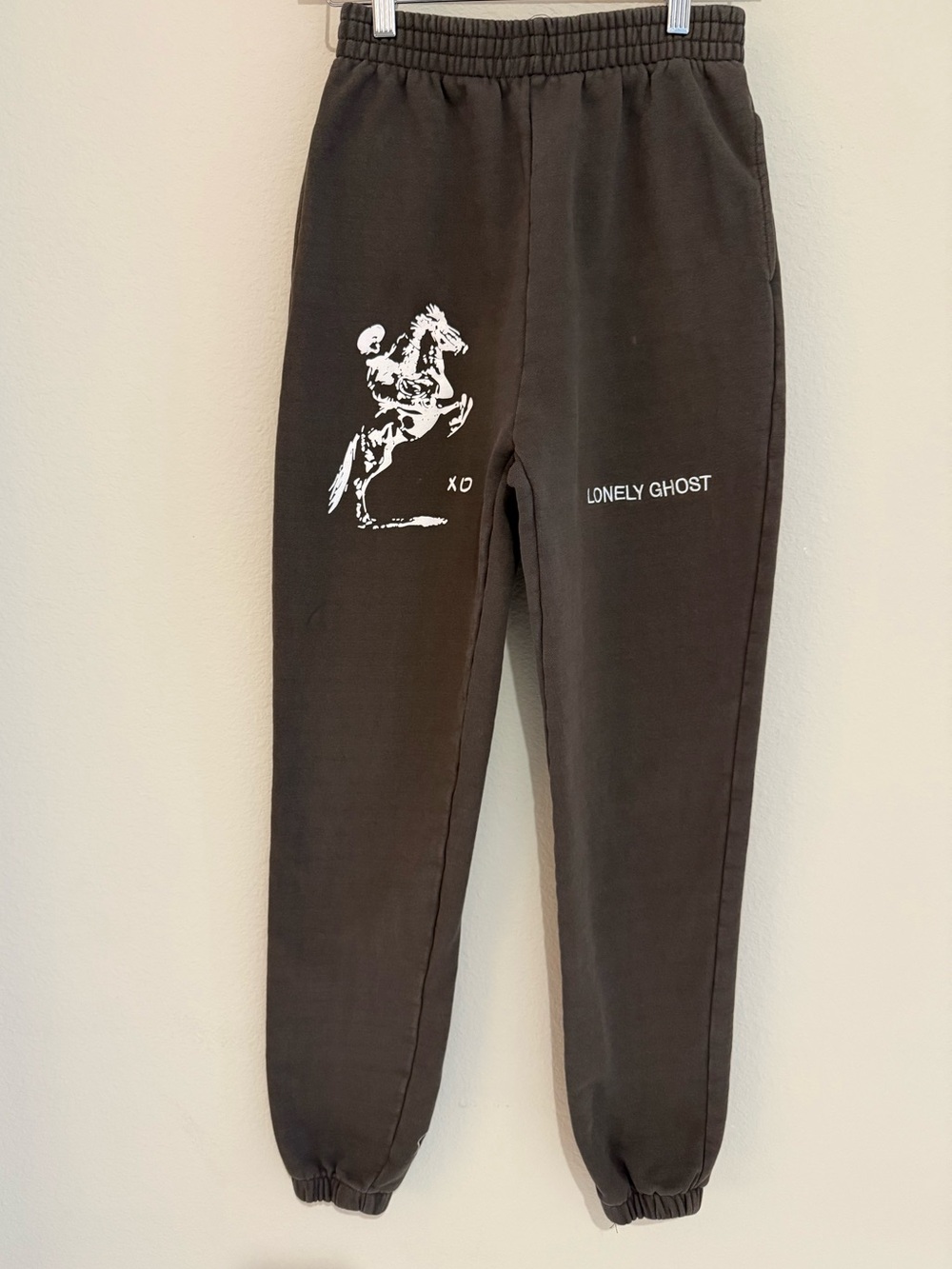 LONELY GHOST Black Sweatpants with White Graphic